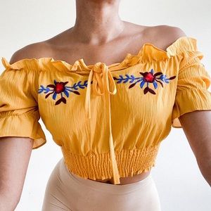 OFF SHOULDER MUSTARD BLOUSE